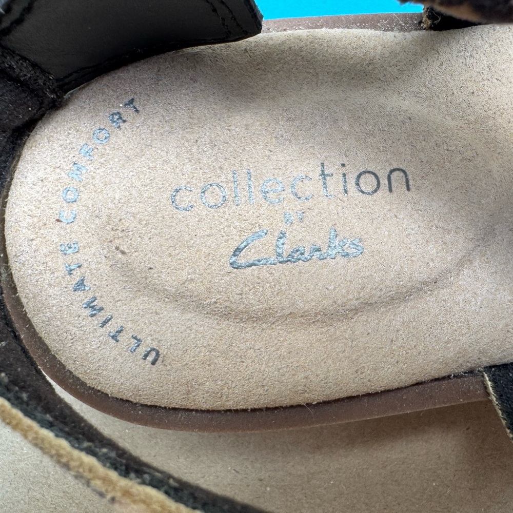 Clarks CollectionWomen's Declan Black and Leopard Print Sandals 7.5 Med. - Picture 4 of 5